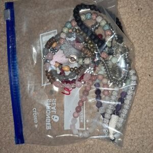 Mixed Beaded Bracelet Collection with Pink and Silver Accents